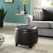 Convenience Concepts Designs4Comfort Round Ottoman in Ivory Faux Leather Fabric