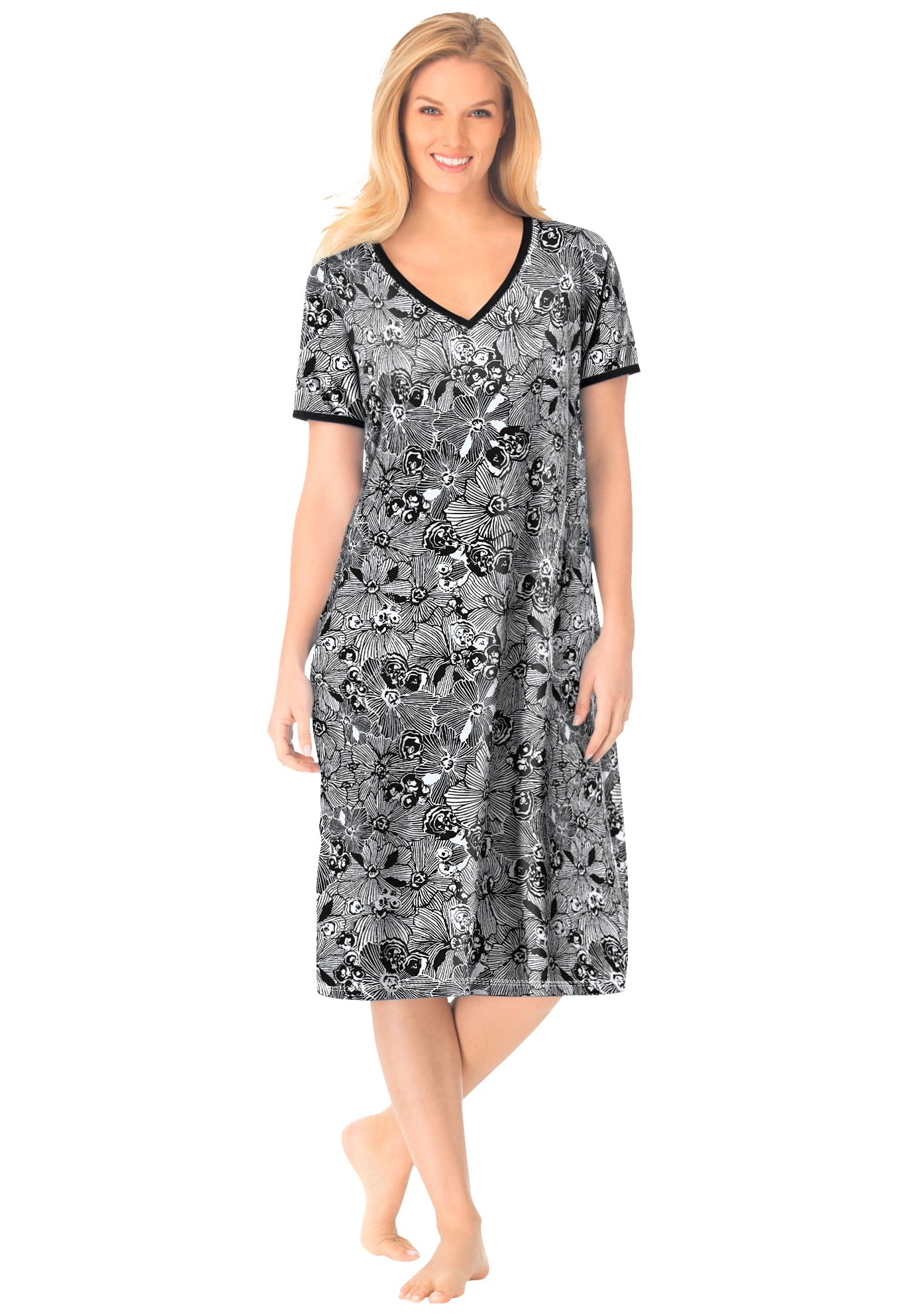Dreams & Co. Women's Plus Size Short T-Shirt Dress or Nightgown Dress ...