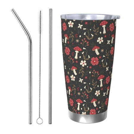 

Goofa Fly Agaric and Flowers for 20 oz Skinny Tumbler Stainless Steel Coffee Mug Slim Vacuum Insulated Travel Cup Car Cup-Straw Three-piece Set