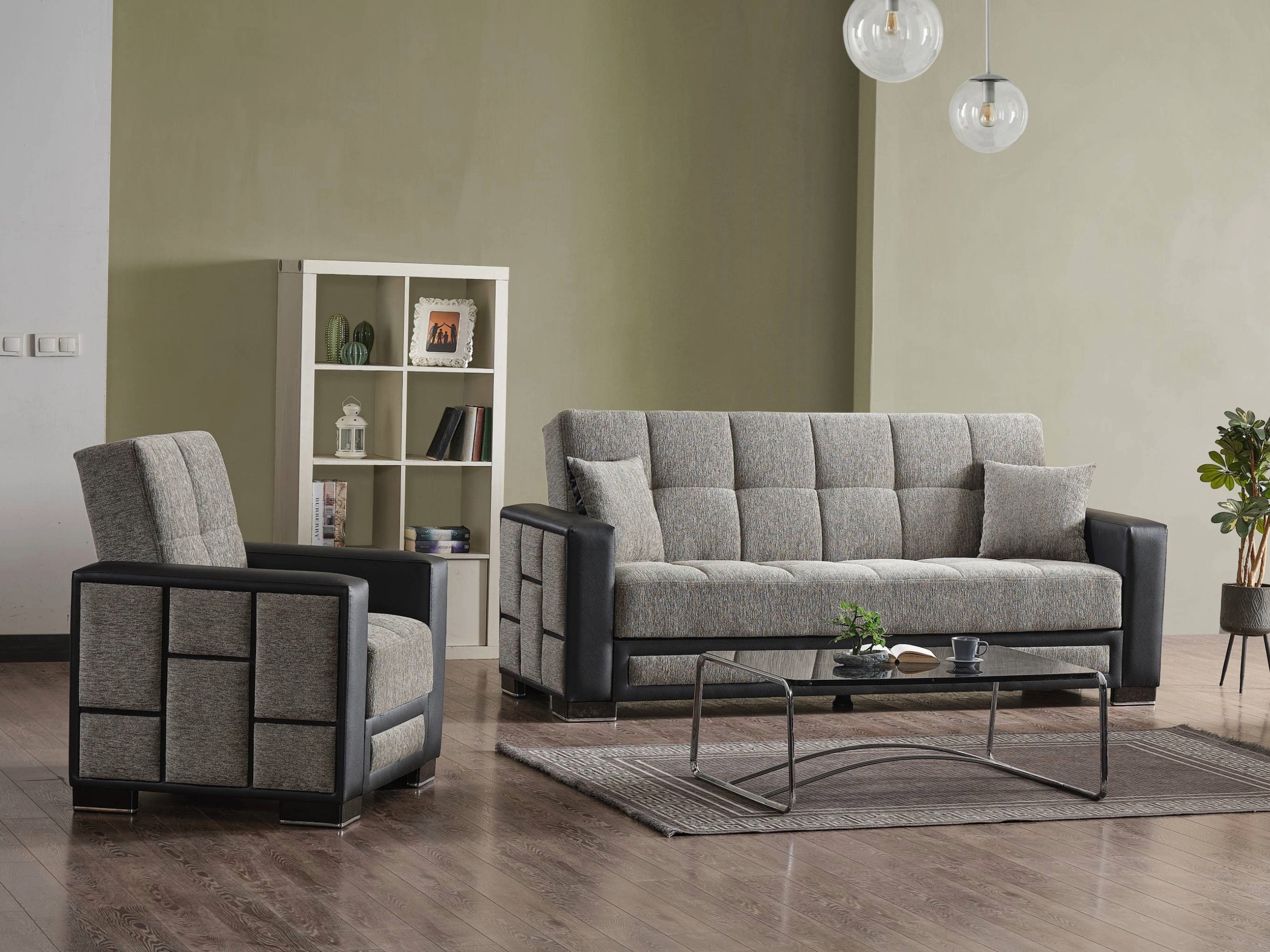 Ottomanson Convertible Accent Chair Chenille Modern Sleeper Armchair with Storage, Gray