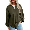thumbnail image 2 of UYISJ Womens Sweatshirt Casual Waffle Knit Half Zip Pullover Loose Long Sleeve Tops Fall Outfit Clothes Green XXL, 2 of 6