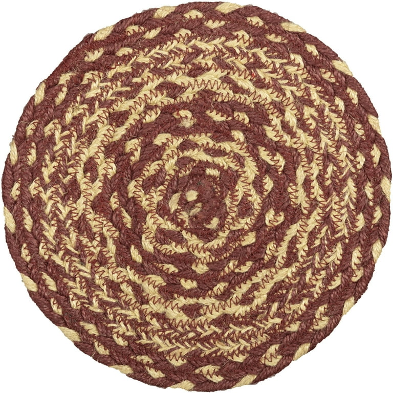 Farmhouse Jute Trivet With Stenciled Star – Primitive Americana Style, Braided Round