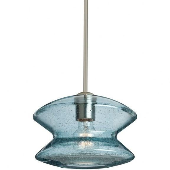 Besa Lighting - Zen - 1 Light Stem Pendant-Satin Nickel Finish-Blue Bubble Glass