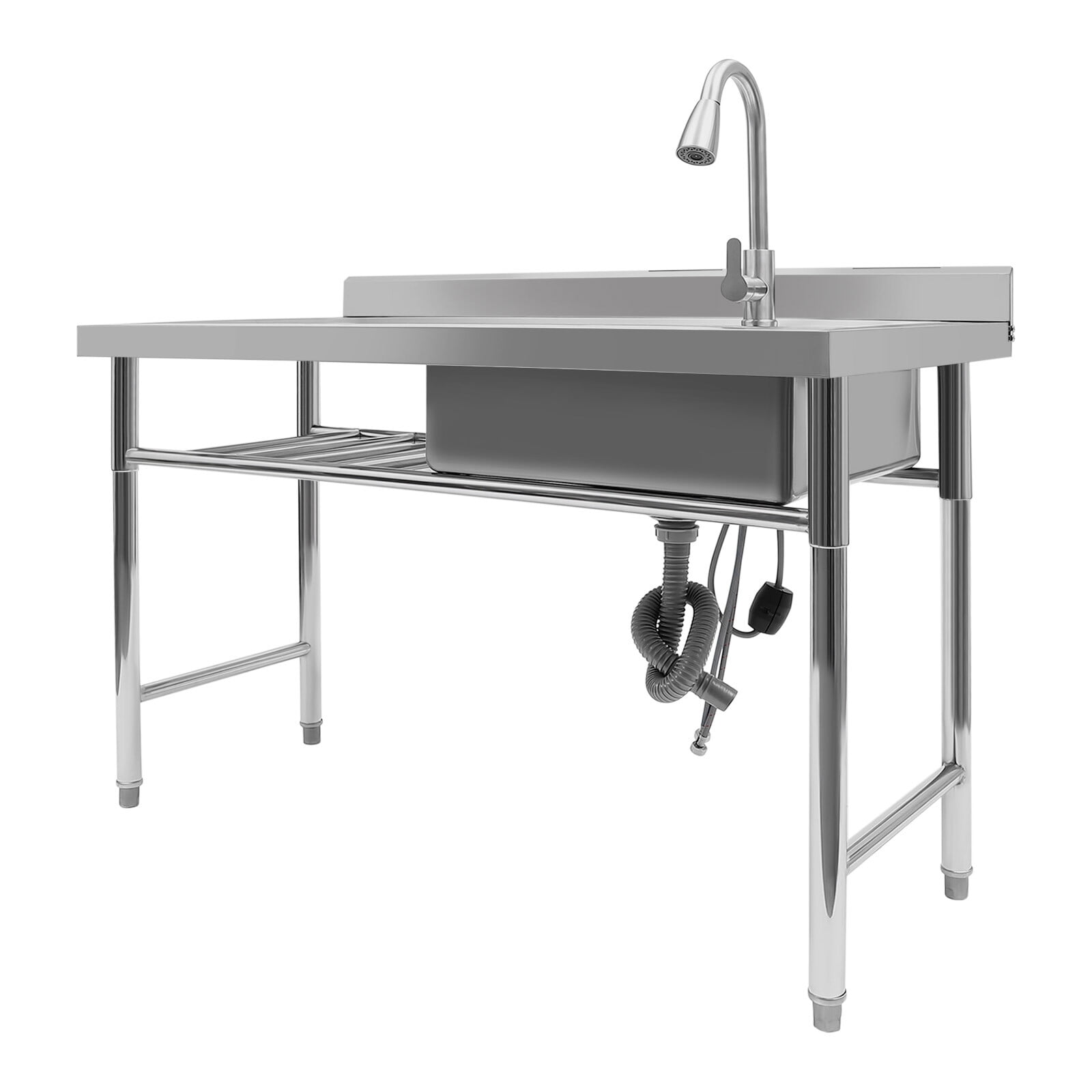 Commercial Sink Stainless Steel Freestanding Kitchen Sink with Prep Table Kitchen Single Bowl Sink with 360°Faucet Drain for Kitchen Bar Cafe, 47 * 23 * 31inch