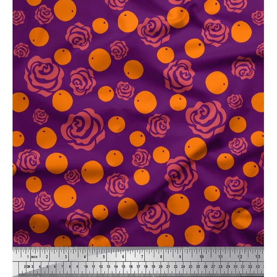 Soimoi Purple Rayon Fabric Artistic Flower & Dots Fabric Prints By Yard 56 Inch Wide