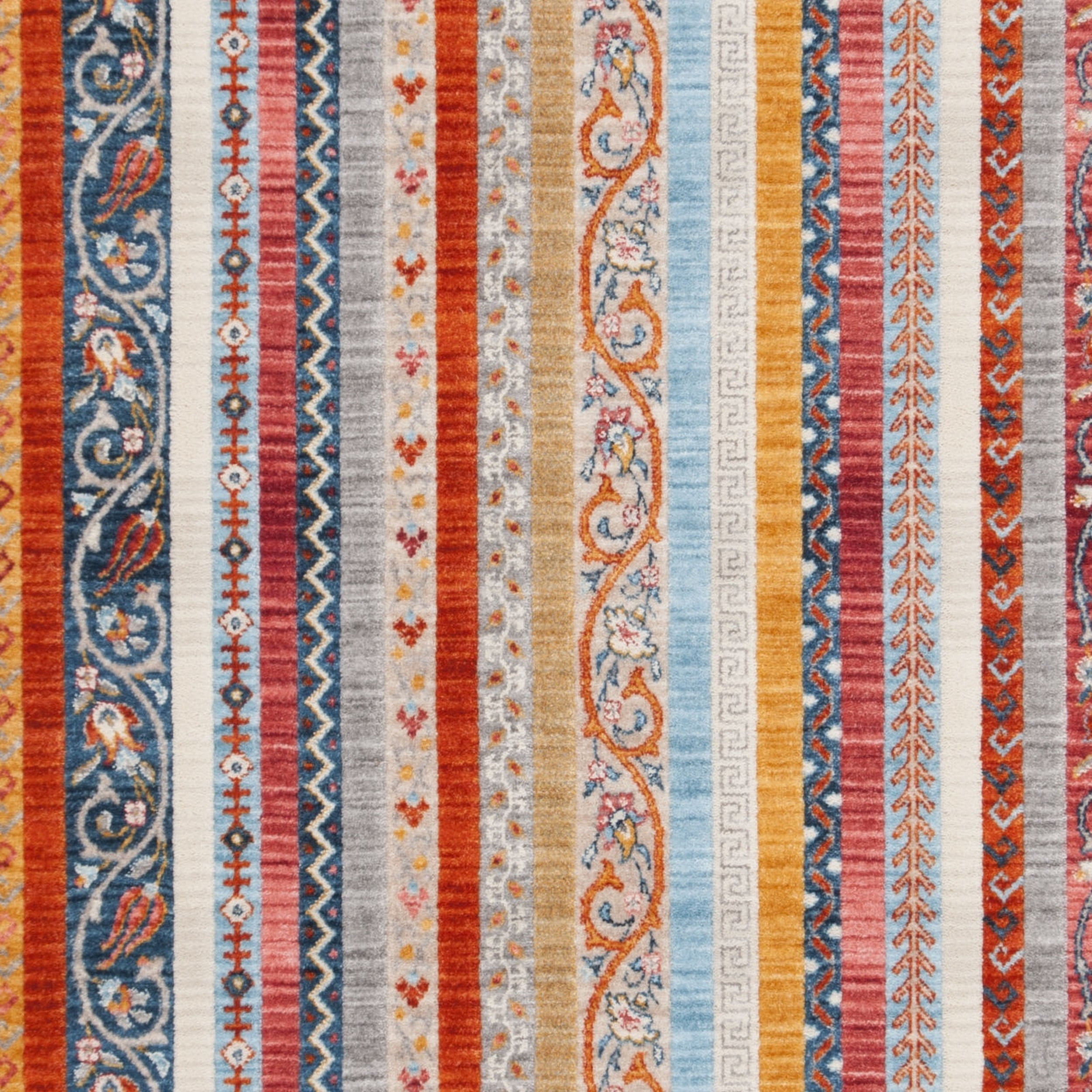 SAFAVIEH Bokhara Fletcher Colorful Striped Polyester Area Rug, Orange/Blue, 5' x 7'6"