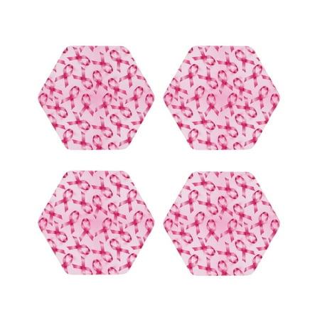 

Leather Coasters Set of 4 - Breast Cancer Awareness-Q Lightweight Non-Slip Drink Coasters for Desk Anti-Scalding Desk Cup Coasters for Office Table Decor Hexagon