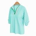 thumbnail image 4 of Olyvenn Womens V Neck Striped Blouse Oversized Dolman Sleeve Tops Summer Casual Loose Fit Casual Collared Shirts Light Blue XL, 4 of 6