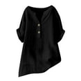 thumbnail image 4 of FAIWAD Linen Shirts for Women Button Up V Neck Loose Summer Short Sleeve Tops Dressy Casual Oversized Blouses, 4 of 6