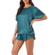 thumbnail image 4 of INSPIRAR CHIC Conjunto de Pijama de Satén para Mujeres, Camiseta de Manga Corta con Pantalones Cortos, Ropa de Dormir, Azul Lago, 4 of 6