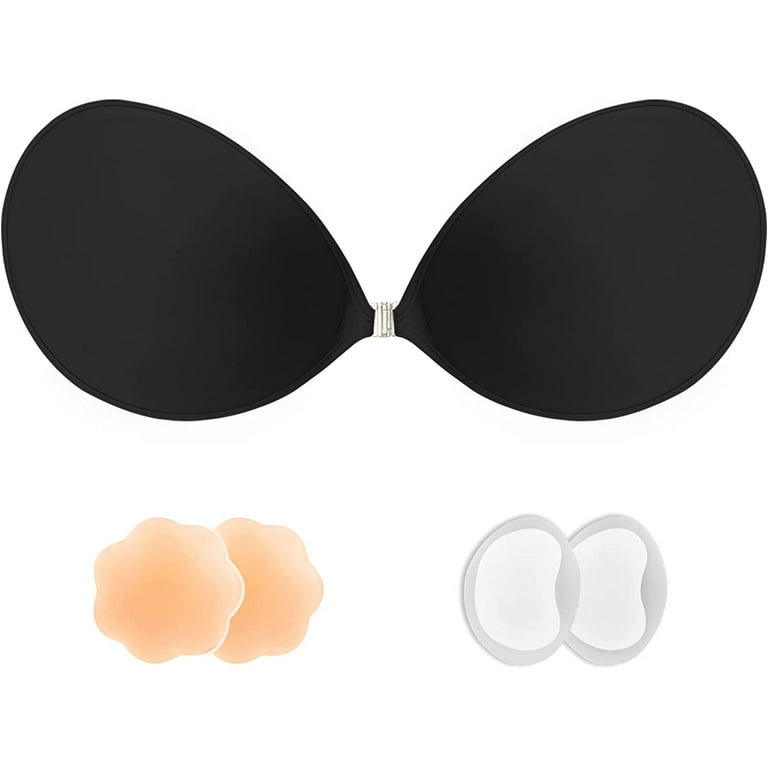 TINGJO Reusable Strapless Sticky Bra Invisible Push up Adhesive Bra Stick  Bra for Women with Nipple Covers A, Black&nude, One Size