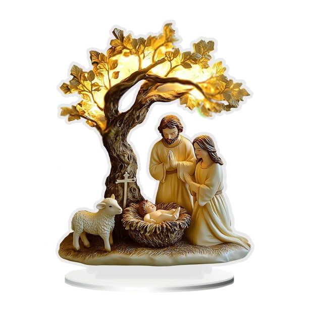 Placa decorativa acrílica de la Natividad, obra de arte religiosa con base navideña Árbol