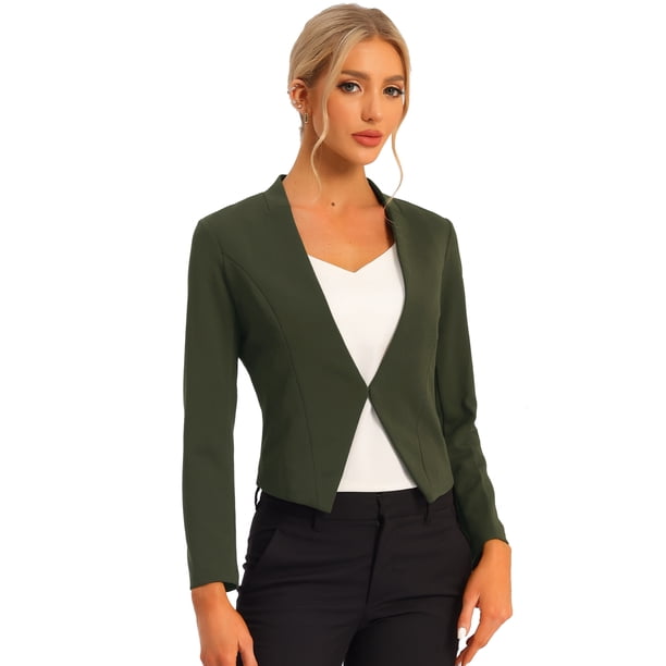 Chaqueta Corta de Negocios Allegra K sin cuello Verde militar M