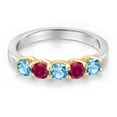 thumbnail image 3 of Gem Stone King 10K Two Tone Gold Swiss Blue Topaz and Red Created Ruby Wedding-Bands Ring for Women | 1.10 Cttw | Round 3.5MM | Gemstone November Birthstone | Size 8, 3 of 6