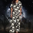 thumbnail image 5 of Womens Halloween Pajamas Satin Loungewear Short Sleeve Top with Long Pants Soft Nightwear Ensemble Pajamas for Women Black XXL, 5 of 7