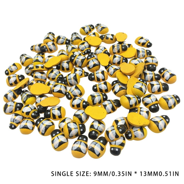 100pcs Wood Bee Sticker Fridge Wall Clothes Wooden Decor Adhesive Insect Wood Craft DIY Accessories