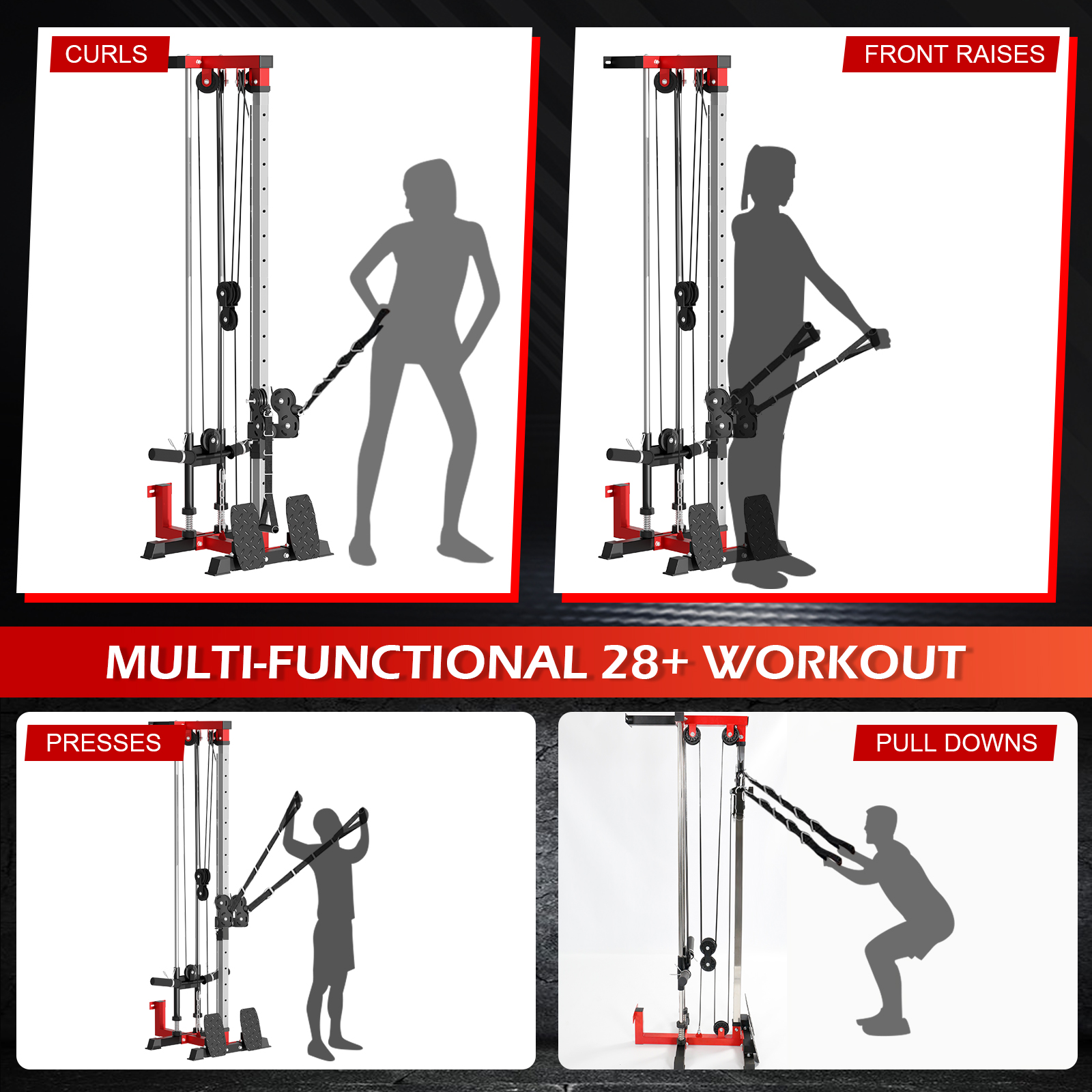 Wall Mount Cable Station, Space Saving LAT Pull-Down Machine18 Positions Dual Pulley System High/Low Cable Crossover Machine for Home Gym