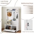 thumbnail image 6 of Miekor Furniture Modern Classic Hall Tree with Shoe Rack Bench and Coat Hooks for Hanging Storage, Entryway Bench with Open Shelves and Shoe Cabinets 40.16"W*18.58"D*64.17"H white 45243, 6 of 12