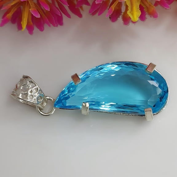 50 Ct Natural Aquamarine Pendant Necklace Sterling Silver Fancy Cut
