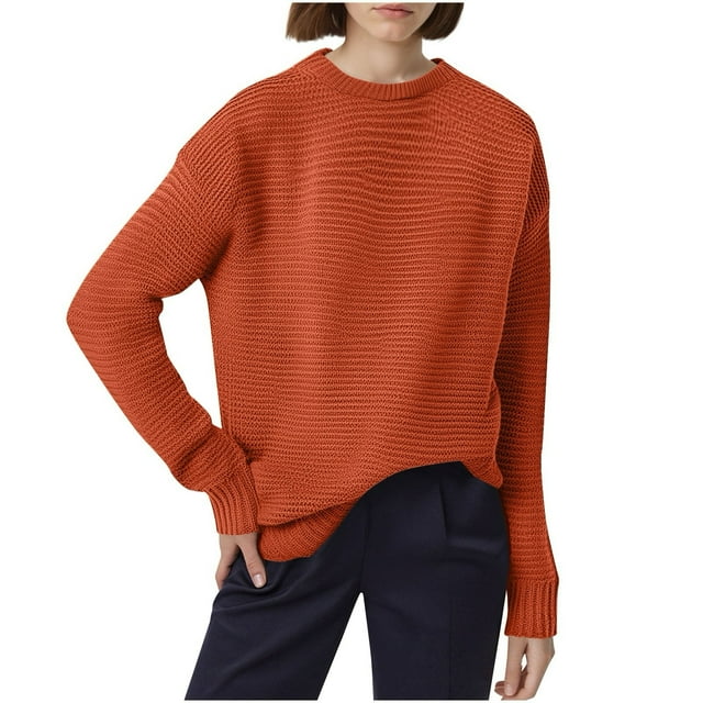 EGNMCR Chandail à Col Rond pour Femme Chandail Décontracté à Col Rond Européen Couleur Unie Chandail à Manches Longues Haut pour Femme