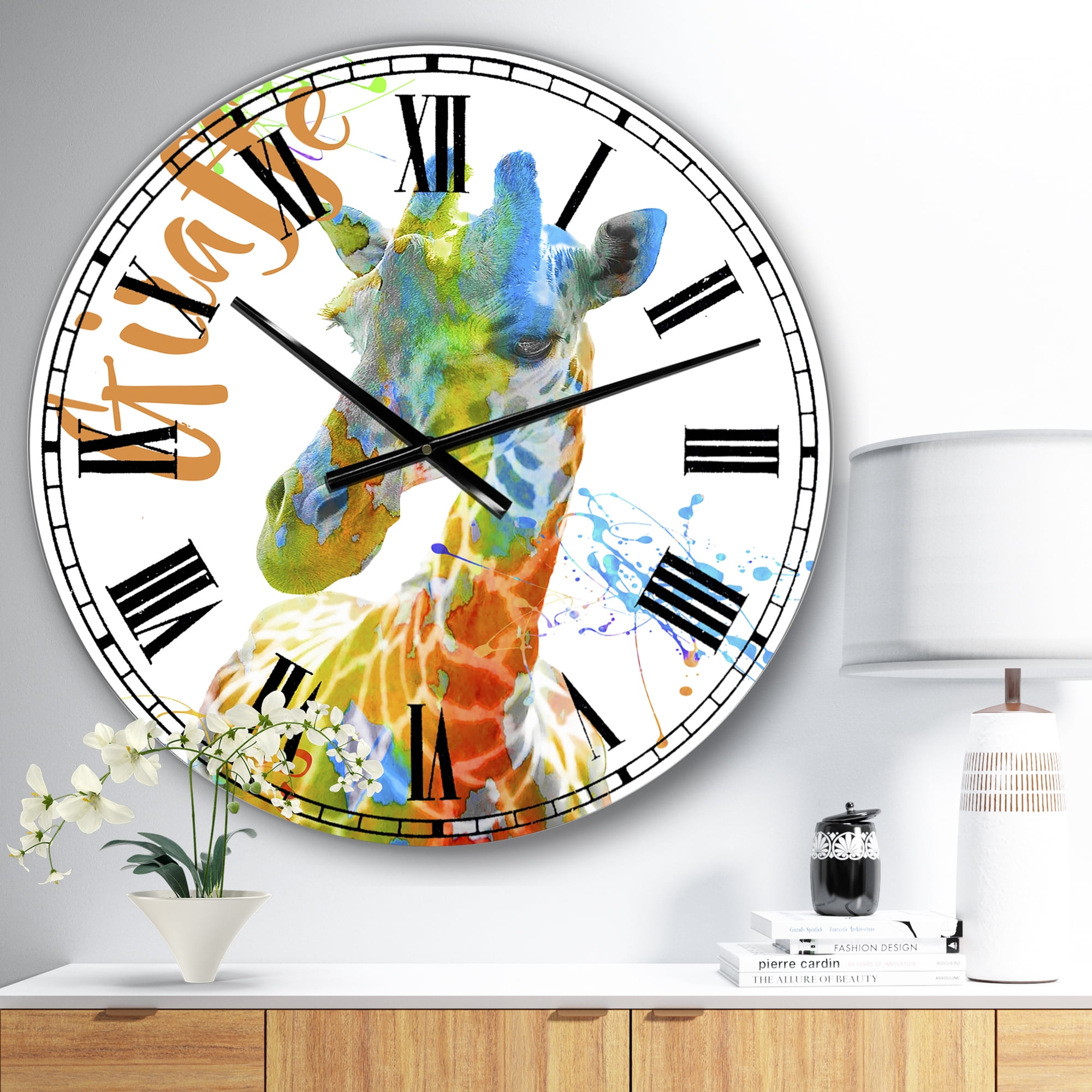 Designart Oversized Multicolor Analog Round Cottage Modern Wall Clocks, CLM25429-C23