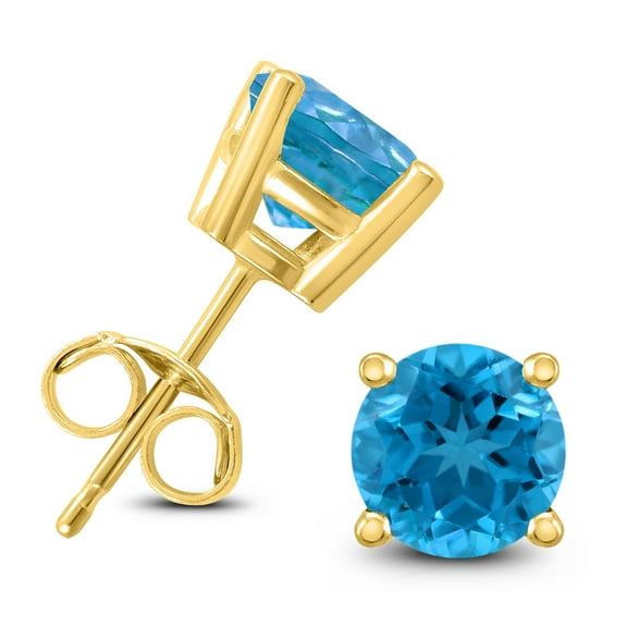 SZUL Women's 14K Yellow Gold 5MM Round Blue Topaz Earrings