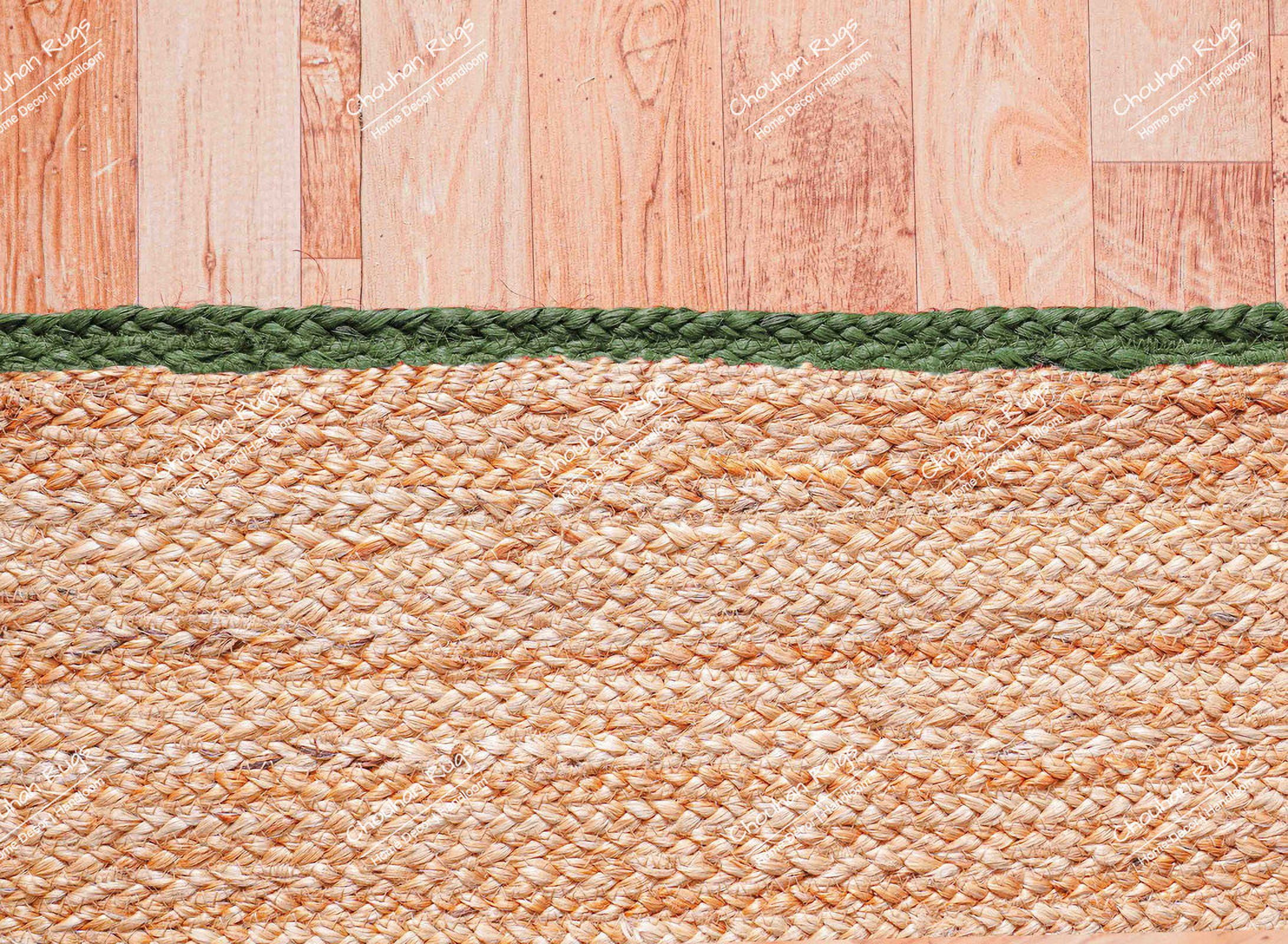 Chouhan Rugs Natural Jute Green Lined Rug Bohemian Rug Decor Rug Handwoven Rug Custom Rug Decorative Rug
