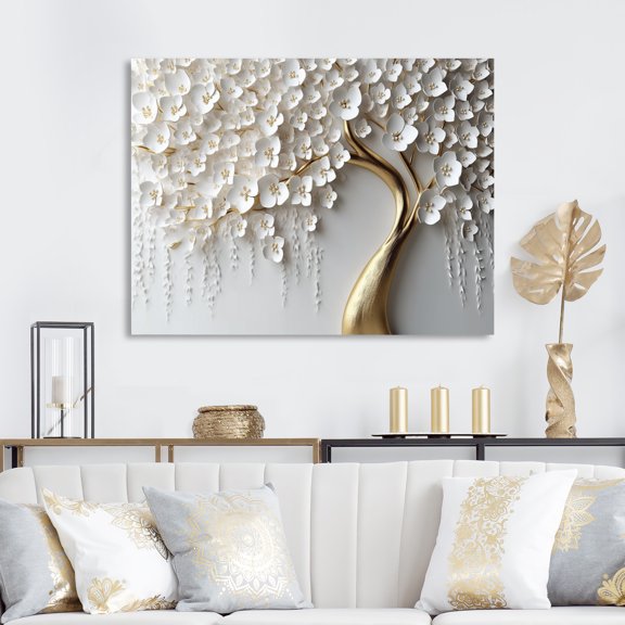 Designart "White Orchid Tree Garden Of Branches IV" Tree Floral Canvas Wall Art