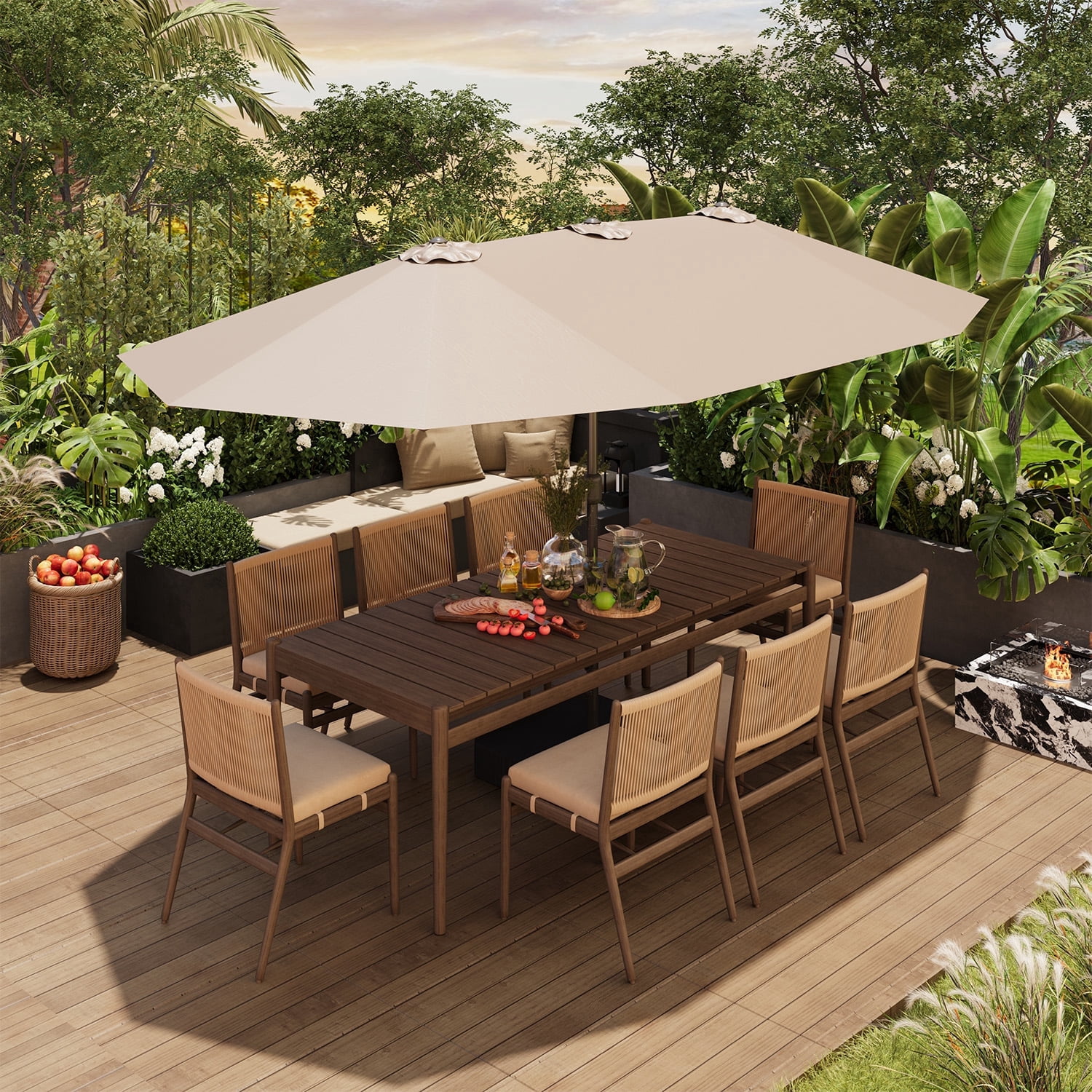 LazySunsets 15ft Patio Umbrella with Base Included, Outdoor Double-Sided Rectangular Umbrella, Beige