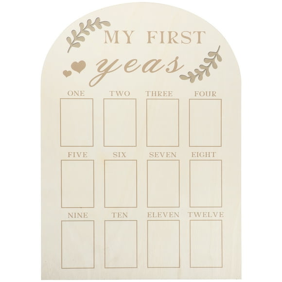 KAKOWELY First Year Photo Display Wood Board Infant First Year Photo Frame Milestone Board,16.93"X11.81"X0.12"