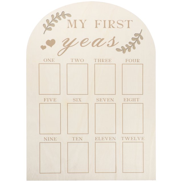 KAKOWELY First Year Photo Display Wood Board Infant First Year Photo Frame Milestone Board,16.93"X11.81"X0.12"