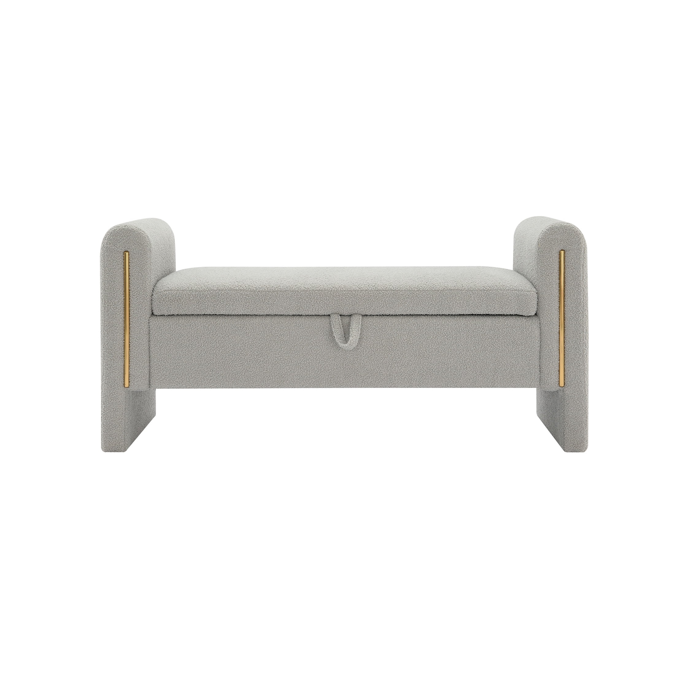 Orion Modern 41.7"W Teddy Upholstery Storage Ottoman Bench with Metal Accents, Grey