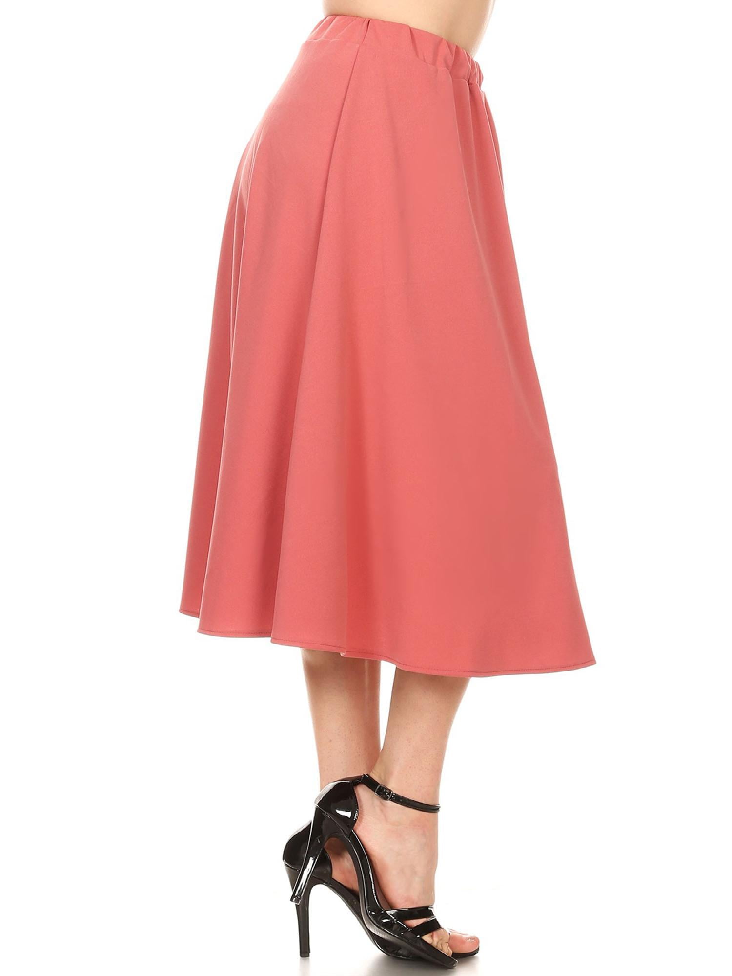 Women's Solid Print Casual Comfy Elastic A-line Knee Midi Skirt/Made in USA  - Walmart.com
