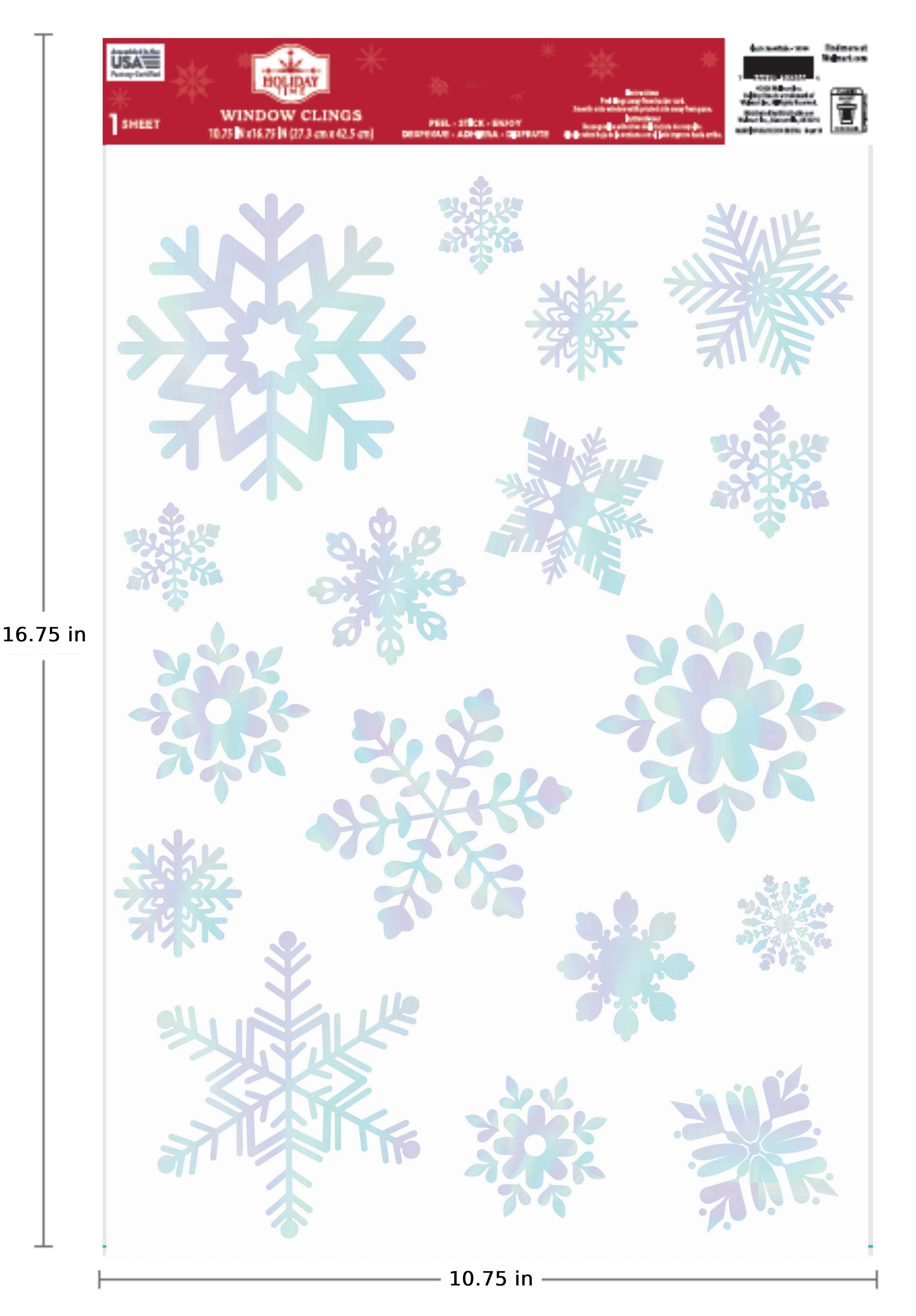 Holiday Time 1 Sheet Christmas Window Clings, Iridescent White Snowflakes