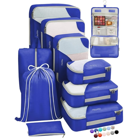 Juego de 10 cubos de embalaje OlarHike para maletas de viaje, color azul