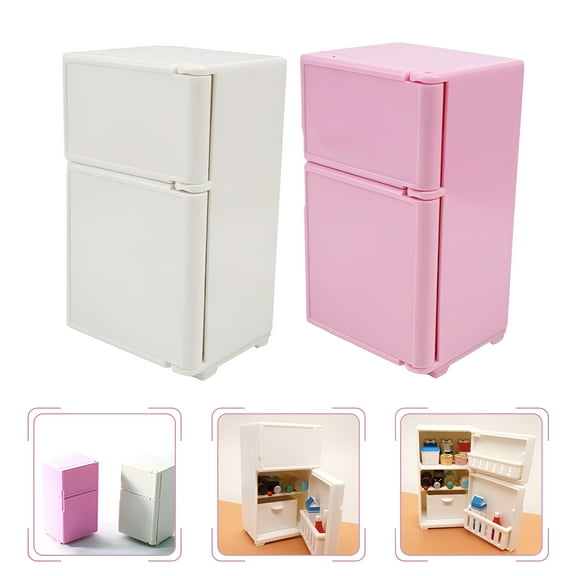 BESTSKY 2Pcs Play Doll House Fridge Miniature Fridges for Dollhouse Accessories White Pink 8.9X5X4.3in