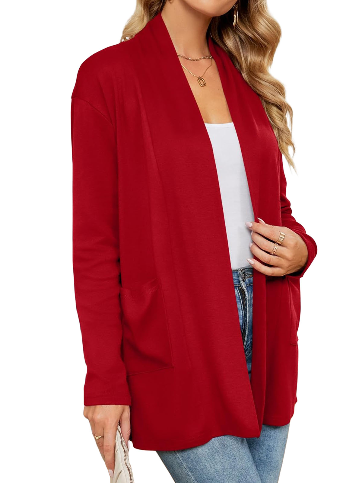Shine Up Women's Cardigan Long Sleeve Open Front with Pockets photo 3