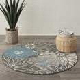 thumbnail image 4 of 4â€™ Round Charcoal and Blue Big Flower Area Rug, 4 of 6
