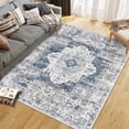 thumbnail image 3 of Machine Washable Boho Rug 5x7 Oriental Medallion Stain-Resistant Non-Shed Soft Vintage Floral Indoor Low Pile Dining Room Blue, 3 of 9