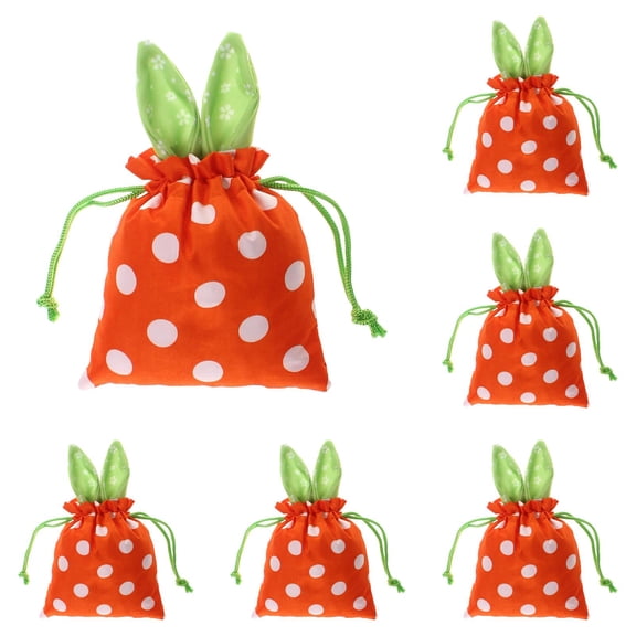 6PC Bunny Easter Decoration Gift Bags Easter Party Favor Reusable Burlap Goodie Rabbit Drawstring Treat Bag for Some Bunny is One Easter Kids Baby Shower Garden Tea Party Supplies