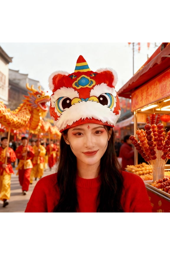Chinese Lion Dance Hat Cap Indoor Outdoor Animal Party Hat for Stage Performance