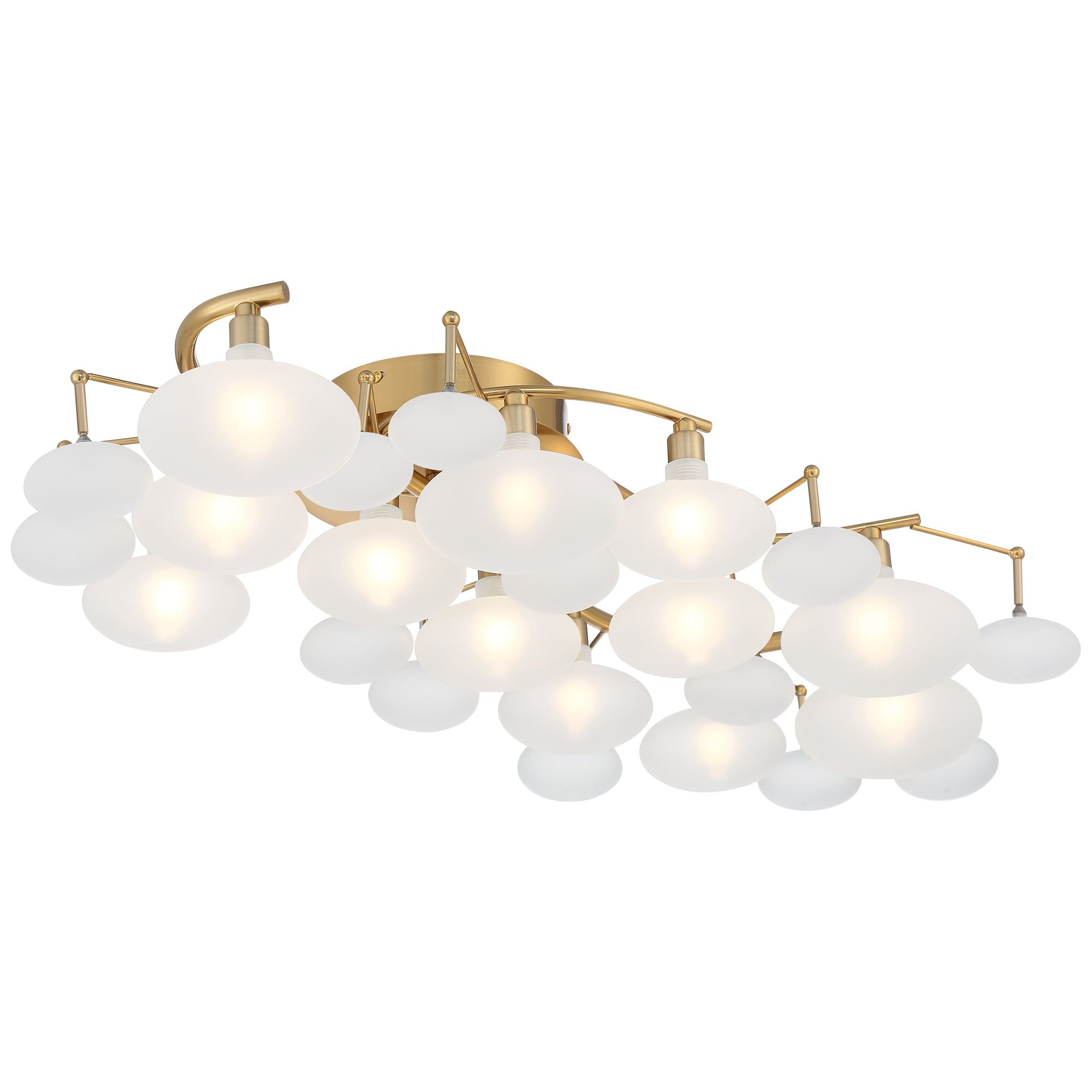 Possini Euro Design Lilypad Modern Ceiling Light Semi Flush Mount Fixture 30 1/4" Wide Warm Brass 12-Light Frosted Glass Shade for Bedroom Living Room