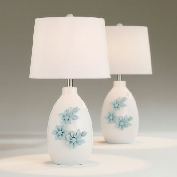 360 Lighting Novalis 24" High Blue Flower Ceramic Table Lamp Set of 2 with Dimmer
