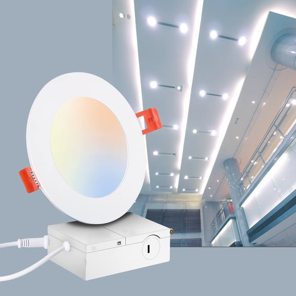 12 Pack 6 Inch 5CCT Ultra-Thin LED Recessed Ceiling Light with Junction Box,1050LM Brightness,Dimmable Canless Wafer Downlight,12W,ETL&FCC