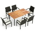 thumbnail image 7 of Patiojoy 7-Piece Patio Dining Set 63�� Rectangle Table w/ PE Rattan Chairs Acacia Wood Tabletop & Removable Cushions White, 7 of 7