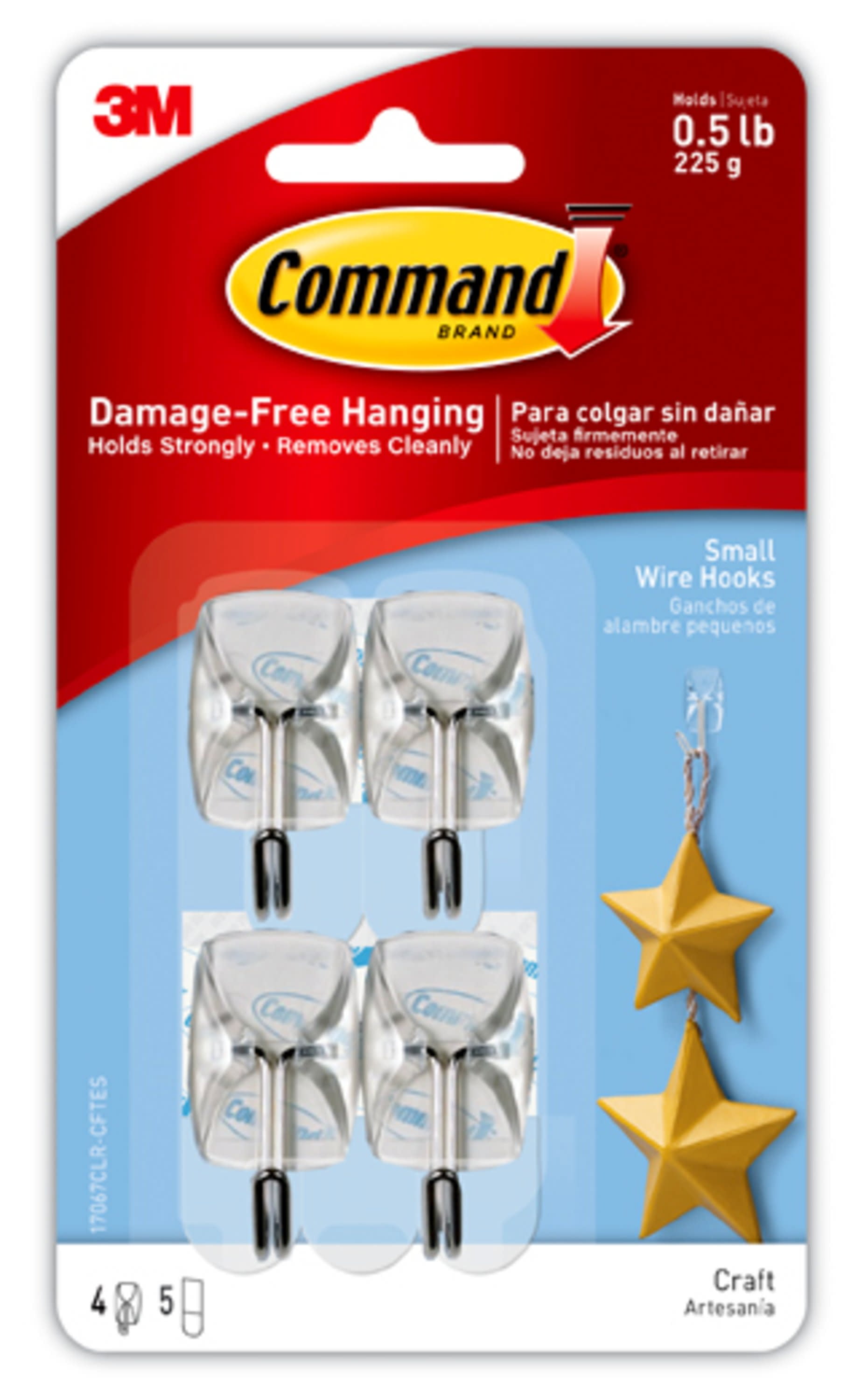 Command Small Wire Toggle Hooks, Clear, Damage Free Decorating, Four Hooks