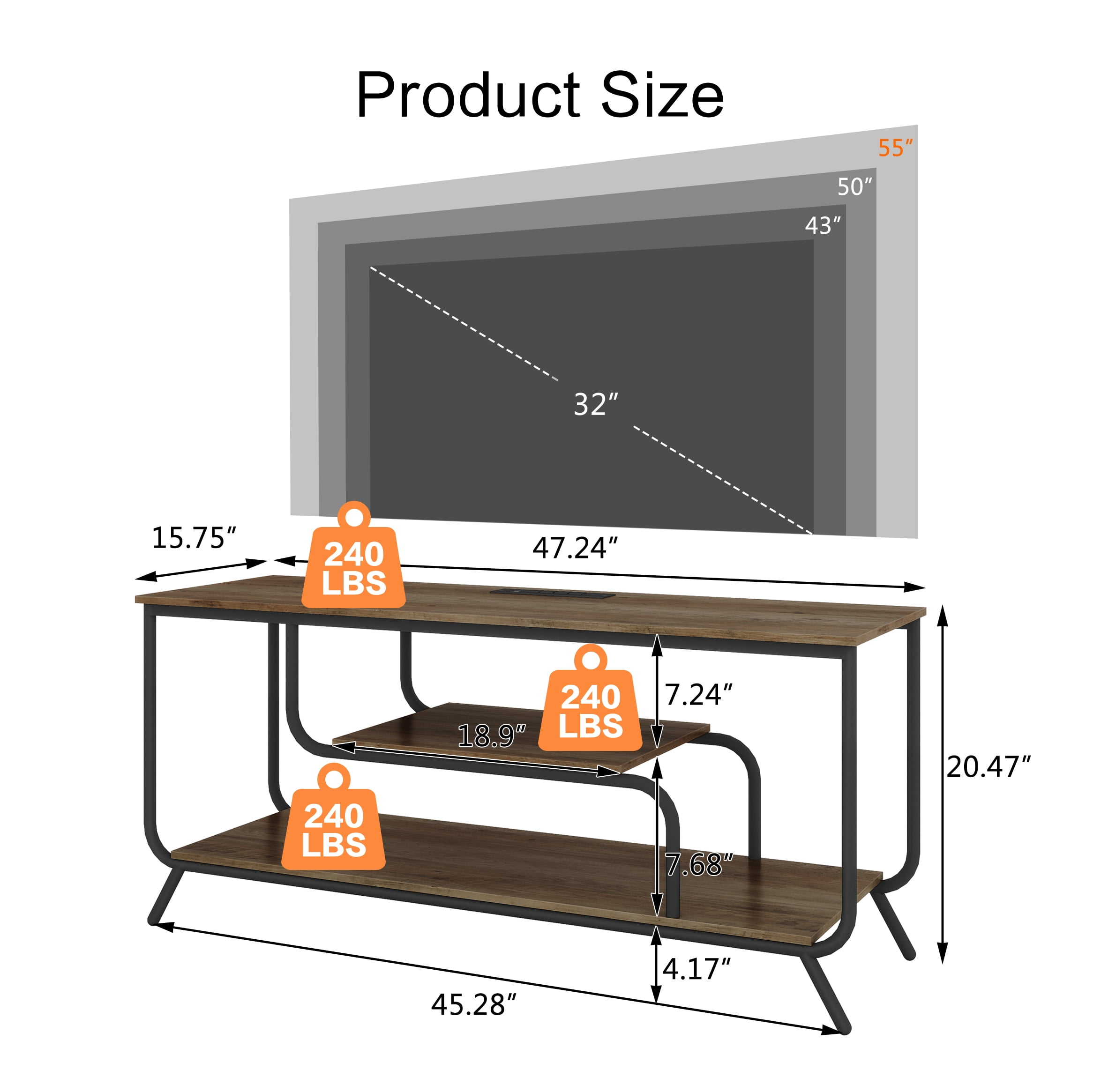 TV Stand, Media Console, Entertainment Center With Power Outlets USB Ports LED Light Strips For Living Room Bedroom TV Up To 55 Inch, Light Gray Modern Stand