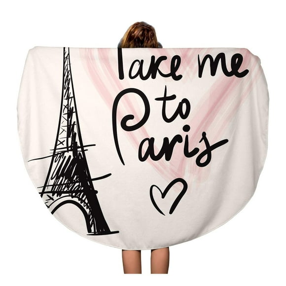 NUDECOR 60 inch Round Beach Towel Blanket Drawing Eiffel Tower Paris Take Me to Vintage Tour Travel Circle Circular Towels Mat Tapestry Beach Throw