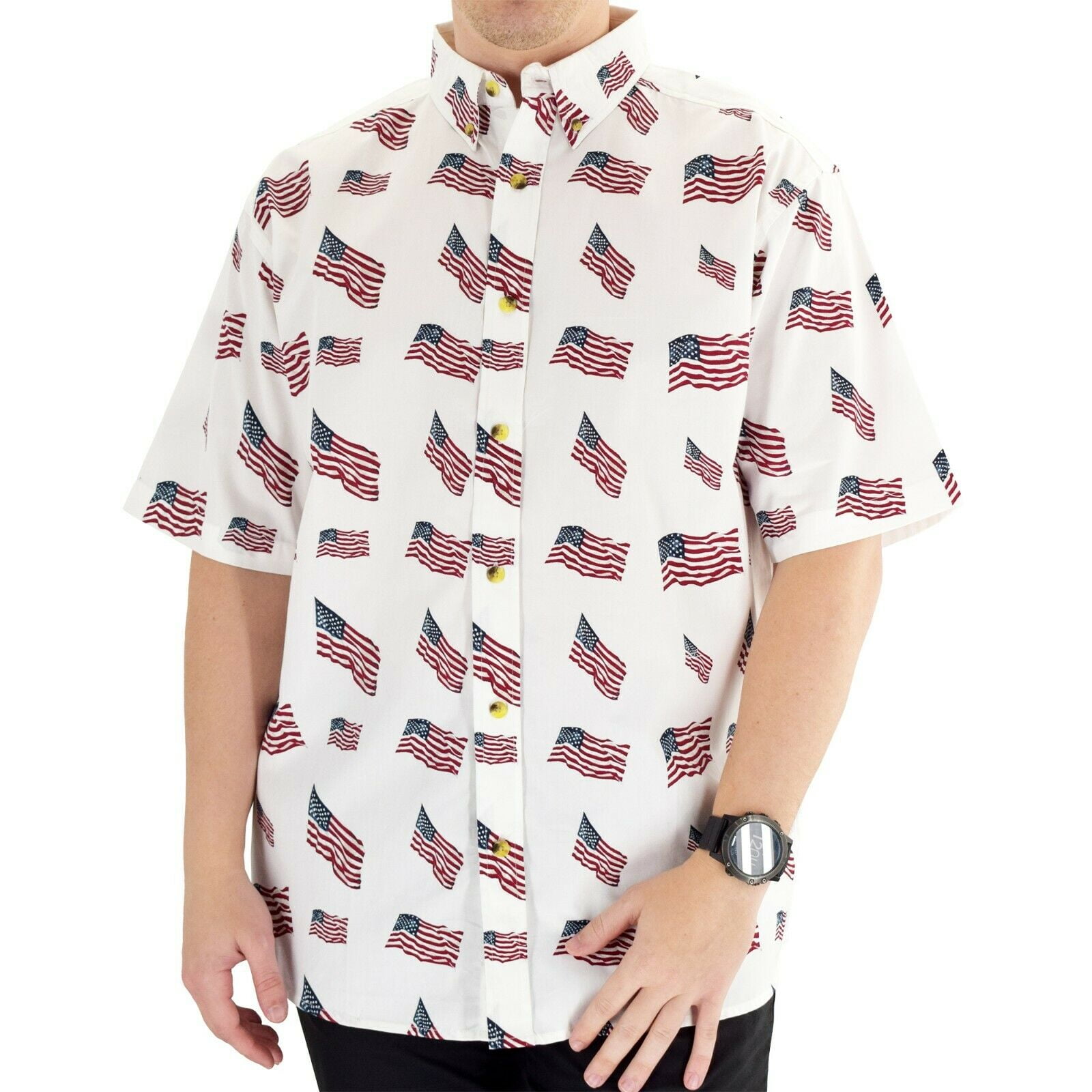 Mens Patriotic American Flags Button 