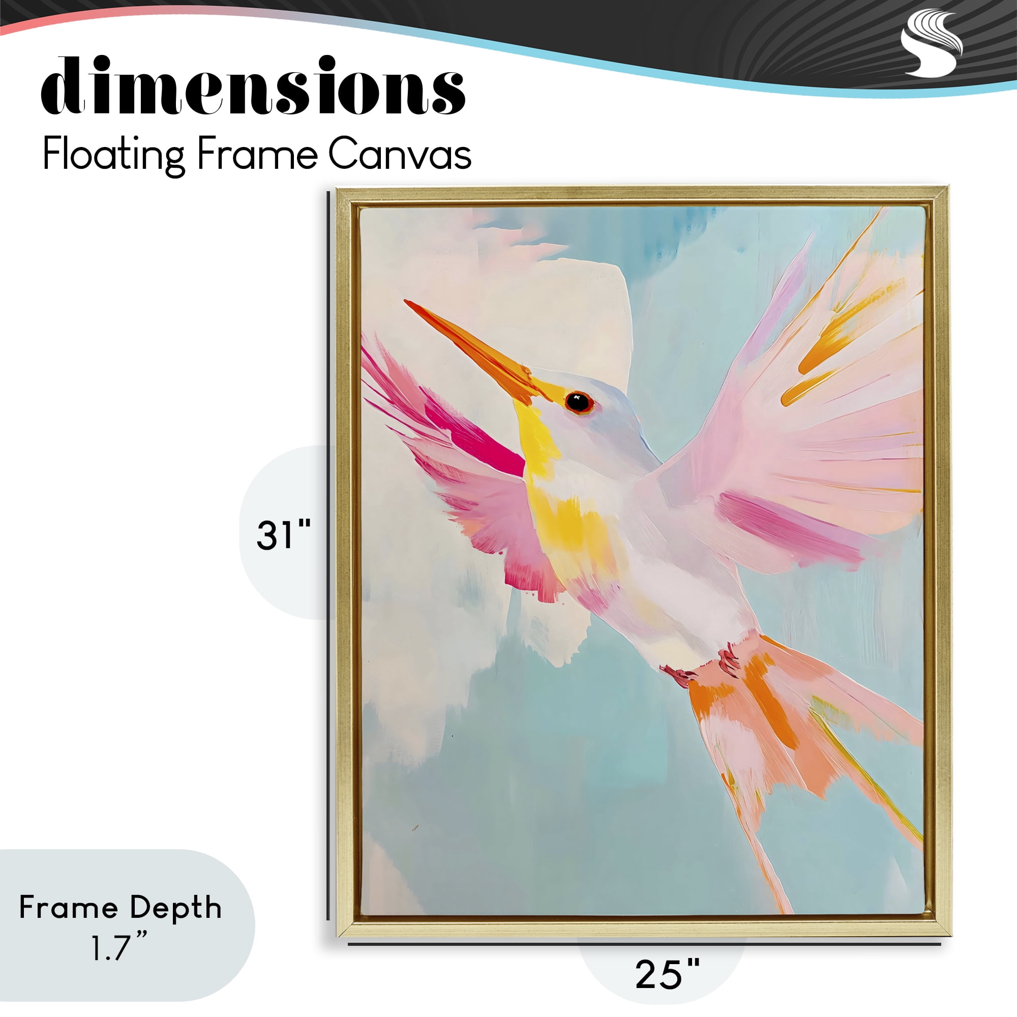 Stupell Industries Pastel Hummingbird Soaring Gold Framed Floater Canvas Wall Art, design by The Prints Vibe